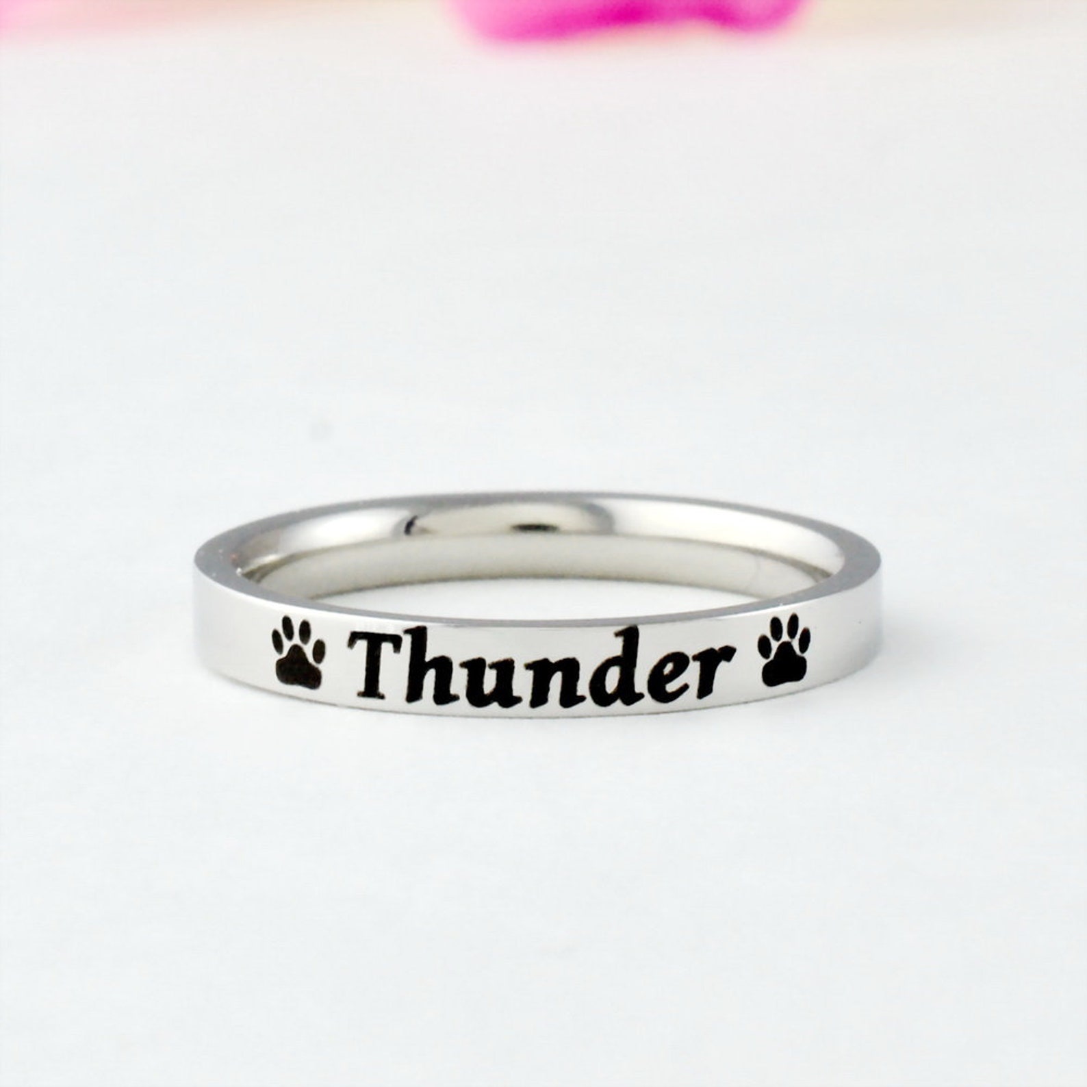 Pet Name Ring Custom Dainty Stainless Steel Stacking Band Etsy