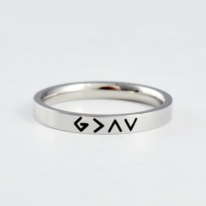 God Is Greater Than The Highs and Lows - Dainty Stainless Steel Band Ring, Specific Symbols Ring, Christian Religious Gift