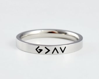 God Is Greater Than The Highs and Lows - Stainless Steel Band Ring, Specific Symbols Ring, Christian Religious Gift, Customized Gift