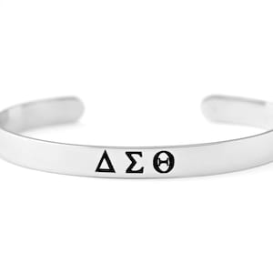 Greek Letters Bracelet - Custom Stainless Steel Cuff Bracelet, Personalized Sorority Initial Bracelet, Sisters Best Friends Friendship Gift