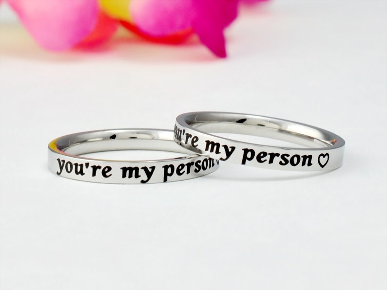 you're my person -  Stainless Steel Stacking Band Ring Set of 2, Couples Sorority Sisters Best Friends Friendship Gift 