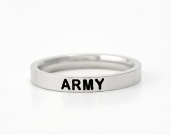 BTS Ring - Personalized Ring, ARMY, KPOP, Custom Message, Engraved Ring, Stacking Ring, Bias, Song Titles, Slogans, Date