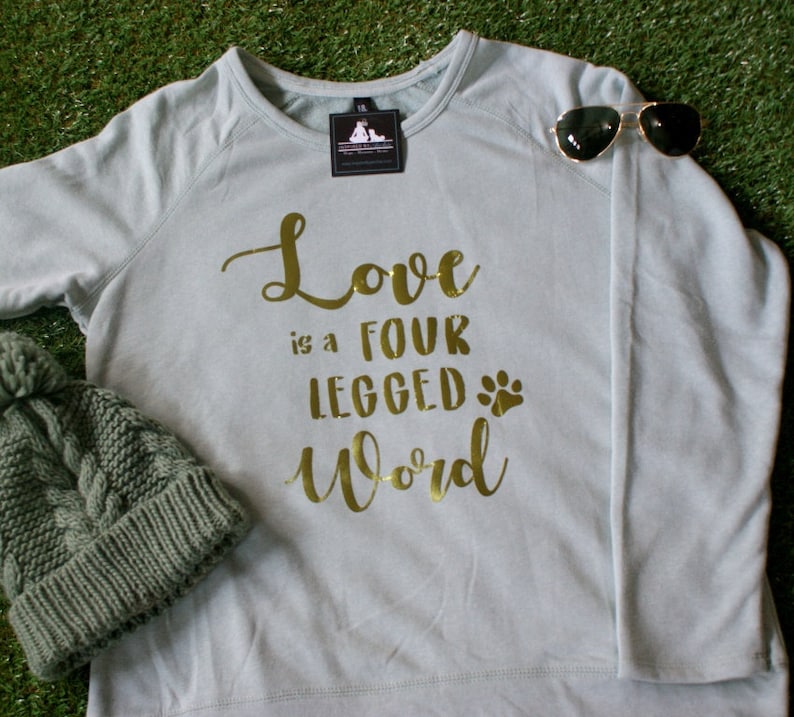 dog lover gift for mum love is.... metallic print long sleeve sweater Dog mum sweater size 16 dog loving gift