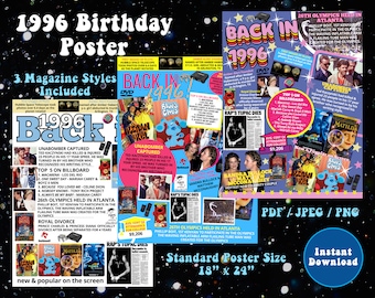 Back in 1996 Printable Birthday Poster - Magazine Cover Style - Birthday Decor
