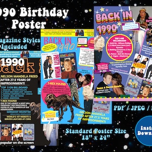 Back in 1990 Printable Birthday Poster - Magazine Cover Style ...