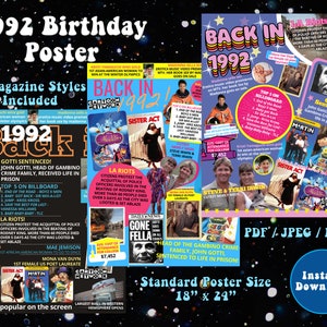 Back in 1992 Printable Birthday Poster - Magazine Cover Style