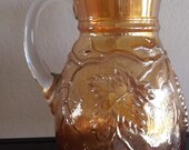 Dugan Carnival Glass quot Vineyard quot Water Pitcher Bright Pumpkin