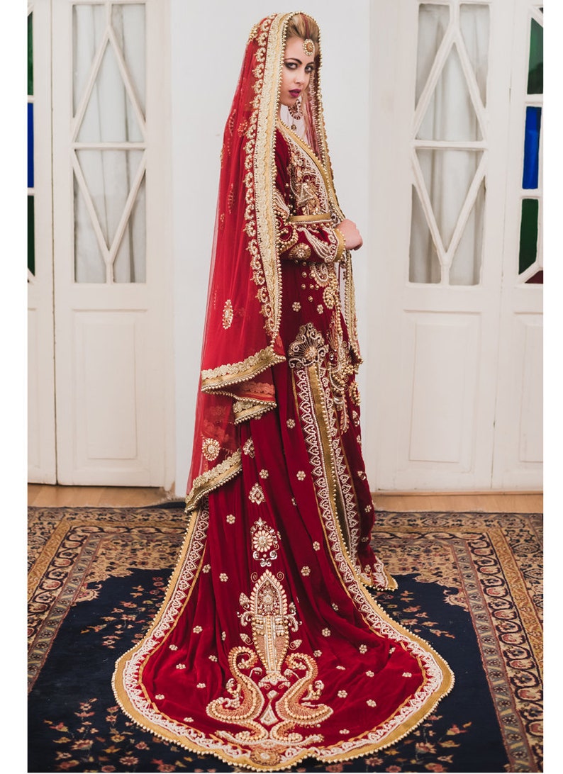 Moroccan Style Wedding Kaftan With Trail velvet kaftan