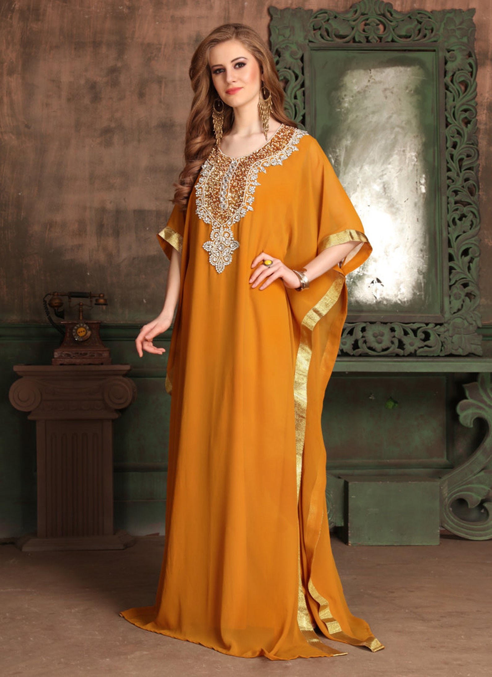 Orange color Kaftan Etsy