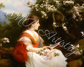 Books and Blossoms by Magnolia Brown (Digital Art)