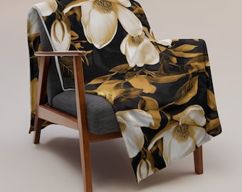 Magnolias in  Gold Bloom Throw Blanket