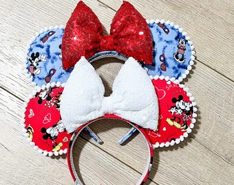 Fourth of July Disney Ears, Mickey and Minnie Mouse, Tie dye headband, hair accessories, gifts under 30, Summer vacation, Stars and Stripes