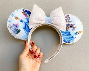 Cinderella Ears, Disney princesses, Glass slipper, Princess gifts, Sequin Disney ears, Cinderella headband, Fairy godmother ears, Disneyland