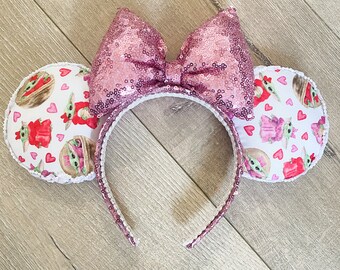 Baby Yoda Disney Ears, Valentines Day gift, Pink Mandalorian Ears, Disney Headband, Girl Gift, Gifts under 30, Heart shaped ears, headbands