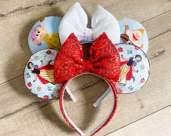 Snow White Disney Ears, Seven Dwarfs Disney Ears, Sequin headband, red apple hair accessories, Disney Princess Ears, Gifts under 30