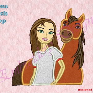 Beautiful Horse and Girl Applique Embroidery Designs, Horse Machine   Embroidery Designs, Digital download file, 8 formats in 3 sizes