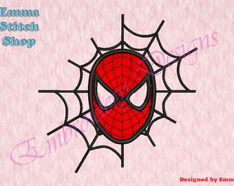 Può includere: Ricamo rosso e nero della maschera di Spider-Man con una ragnatela dietro.