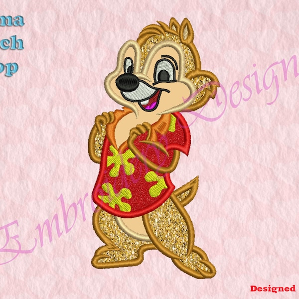 Chipmunk Applique Embroidery Designs, Embroidery Designs, Digital download file, 8 formats in 4 sizes