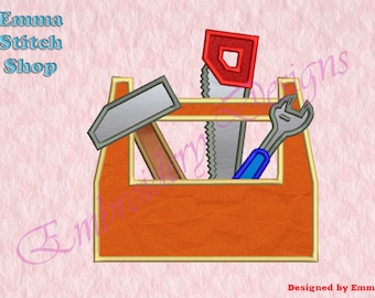 Toolbox Applique Embroidery Designs, Hammer, Saw, Screwdriver Embroidery Designs, Digital download file, 8 formats in 4 sizes