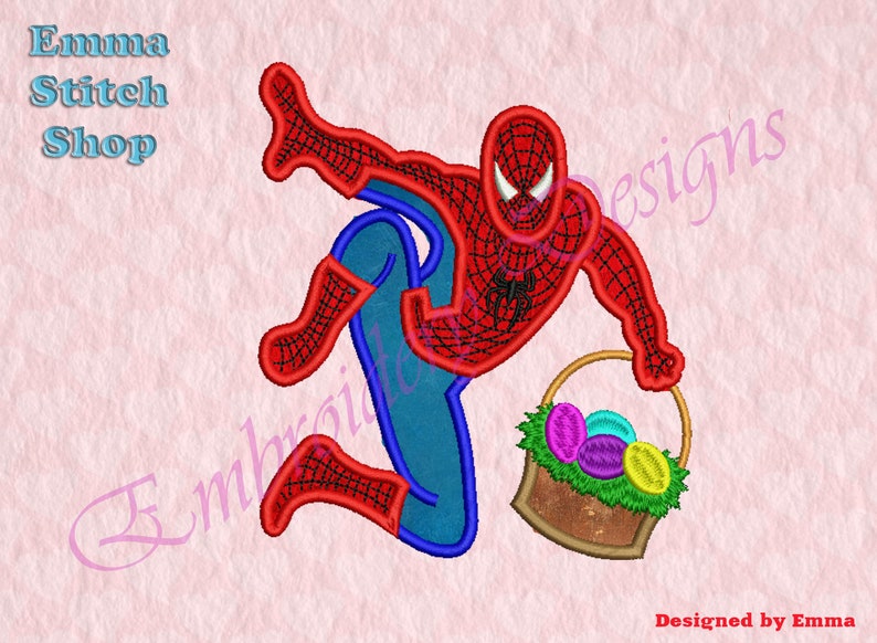 Web-man Easter Applique Embroidery Designs, Easter Superhero Embroidery Designs image 1