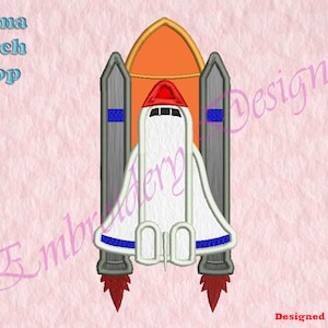 Shuttle Applique Diseños de bordado, Diseños de bordado espacial, Diseño de bordado de máquina de aplicación de nave espacial, Diseño de apliques, Bordado