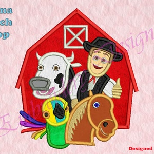 Animales de granja aplique diseños de bordado, vaca, loro, caballo Applique máquina diseño de bordado, diseño de bordado creativo