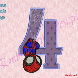 Web-man birthday fourth Applique Embroidery Designs, Superhero Embroidery Designs, Machine Applique Embroidery Design