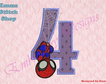 Web-man birthday fourth Applique Embroidery Designs, Superhero Embroidery Designs, Machine Applique Embroidery Design