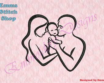 Silhouette Family Embroidery Designs, Baby Embroidery Designs, Digital download file, 8 formats in 3 sizes