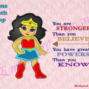 Baby Woman  Superhero Pillow quotes Applique Embroidery Designs, Woman  Superhero Embroidery Designs, Digital  file, 8 formats in 3 sizes
