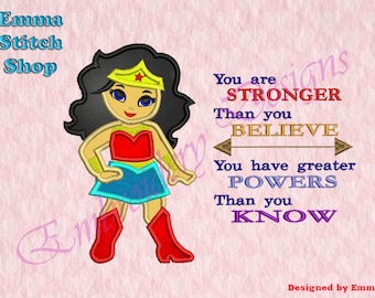 Baby Woman  Superhero Pillow quotes Applique Embroidery Designs, Woman  Superhero Embroidery Designs, Digital  file, 8 formats in 3 sizes