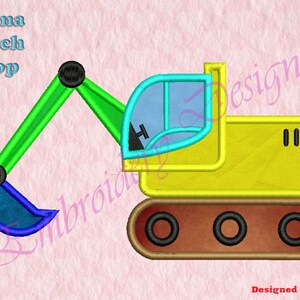 Excavator Applique Embroidery Designs, Digger Machine Embroidery Designs, Digital download file, 8 formats in 4 sizes