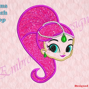 Pink gin Head Applique Embroidery Designs, Pink gin Machine Embroidery Designs, Digital download file, 8 formats in 4 sizes