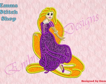 Princess Applique Embroidery Designs, Machine Embroidery Designs, Digital download file, 8 formats in 3 sizes