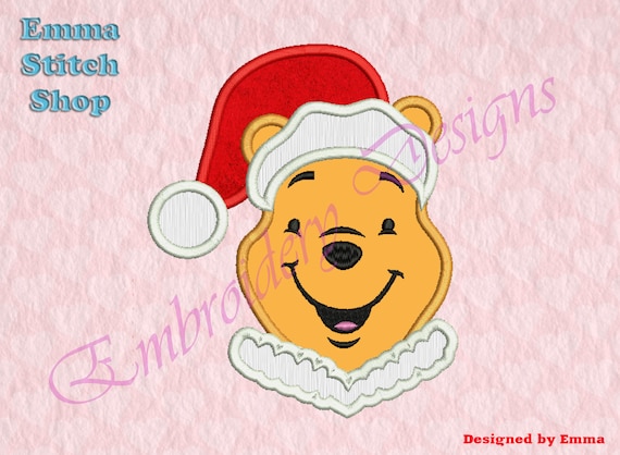 Bear Santa Hat Applique Embroidery Designs, Bear Christmas