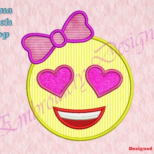 Emoji Applique Embroidery Designs, Smiley heart Machine   Embroidery Designs, Digital download file,  8 formats in 4 sizes