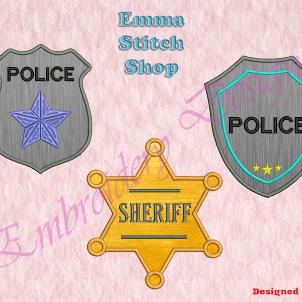 Set Police badge Applique Embroidery Designs, Sheriff badge Embroidery Designs