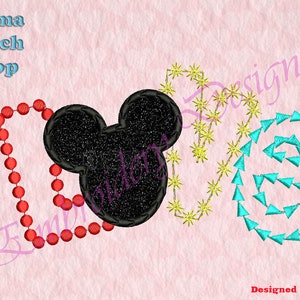 Love Mouse head Applique love Embroidery Designs, Machine Embroidery Designs, Digital file, 8 formats in 4 sizes