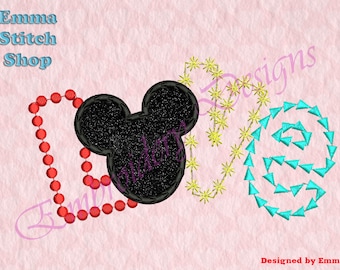 Love Mouse hoofd Applique liefde Borduurwerk Ontwerpen, Machine Borduurwerk Ontwerpen, Digitaal bestand, 8 formaten in 4 maten