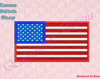 USA flag Applique Embroidery Designs, United States of America Embroidery, Digital download file, 8 formats in 4 sizes