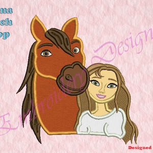 Horse and Girl Applique Embroidery Designs, Horse Machine   Embroidery Designs, Digital download file, 8 formats in 3 sizes