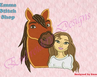 Horse and Girl Applique Embroidery Designs, Horse Machine   Embroidery Designs, Digital download file, 8 formats in 3 sizes