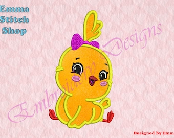 Süße Küken Applikation Stickerei Designs, Küken Stickerei Designs, digitale Download-Datei, 8 Formate in 3 Größen