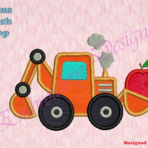 Excavator Apple Applique Embroidery Designs, Digger Machine Embroidery Designs, Digital download file, 8 formats in 3 sizes