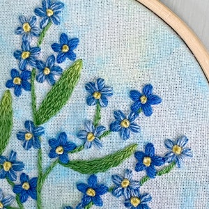 Forget Me Nots Hand Embroidery Hoop, Floral Embroidery, Embroidery Wall Art image 3