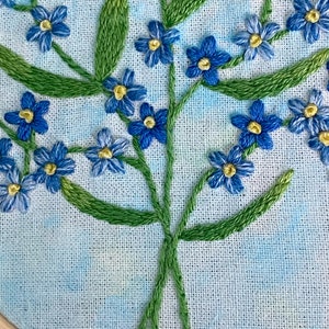 Forget Me Nots Hand Embroidery Hoop, Floral Embroidery, Embroidery Wall Art image 4