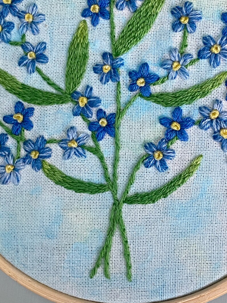 Forget Me Nots Hand Embroidery Hoop, Floral Embroidery, Embroidery Wall Art image 4