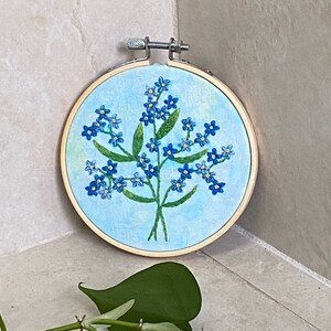 Forget Me Nots Hand Embroidery Hoop, Floral Embroidery, Embroidery Wall Art image 6