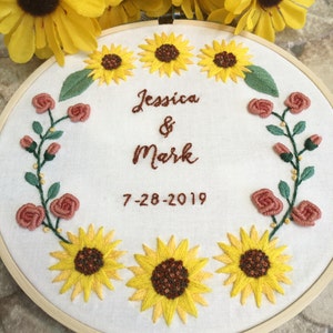 Personalized Wedding Hand Embroidery Gift With Sunflowers image 1