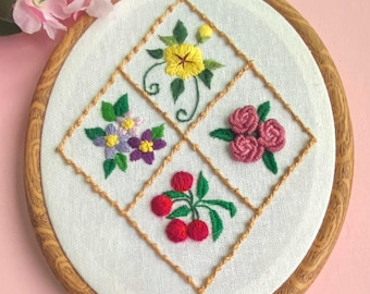 Hand Embroidery Flowers and Fruit, 5" Oval Hoop